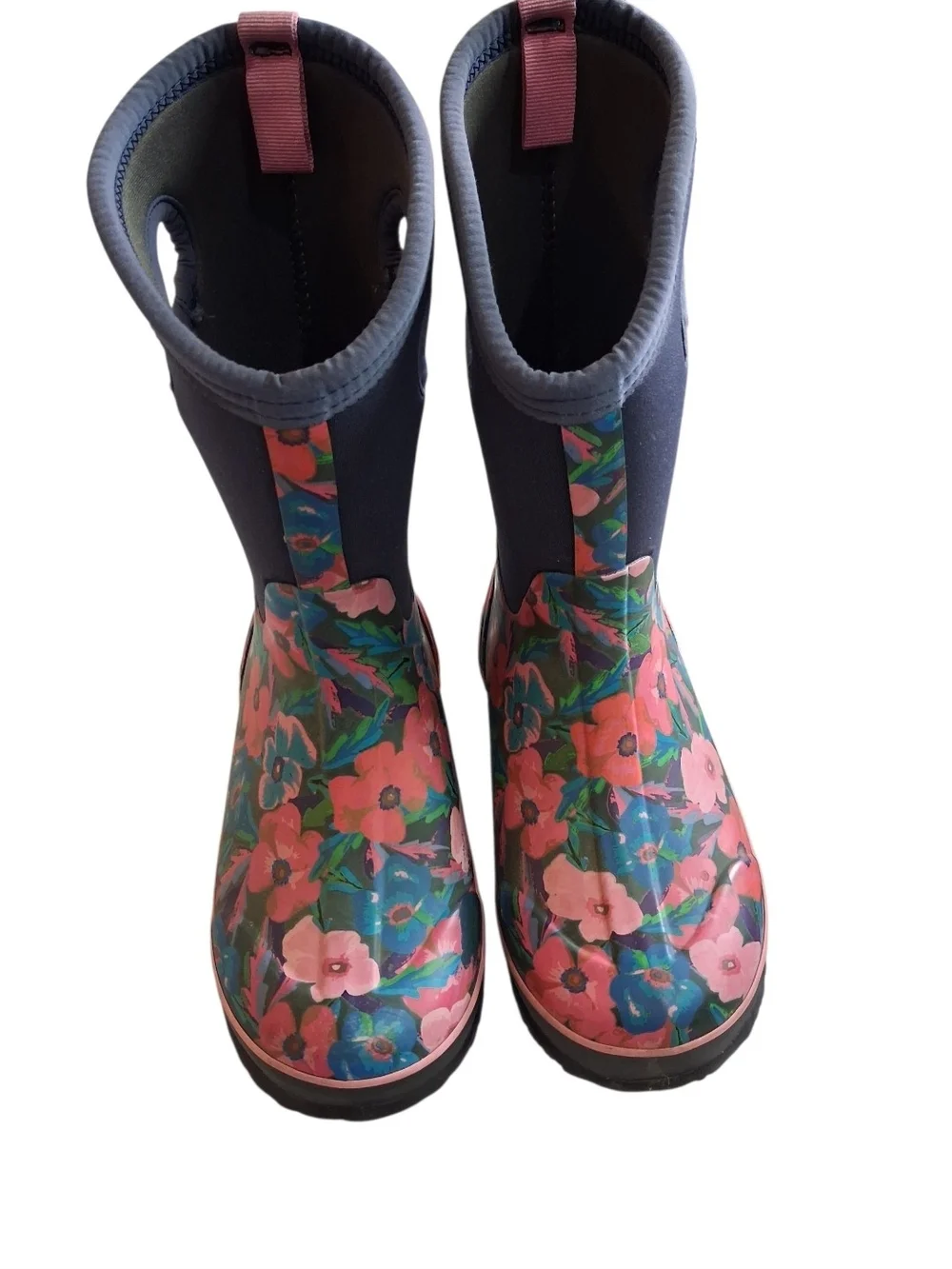 Kids Floral Waterproof Rain Boots in Pink and Navy